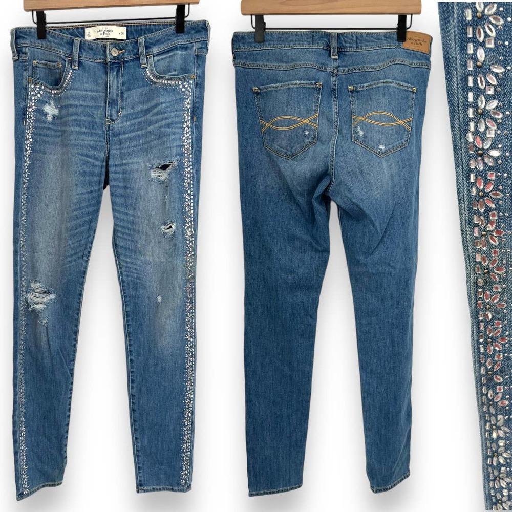 Abercrombie & Fitch Y2k Rhinestone Embellished Distressed Skinny Jean Sz 30/10 - Picture 1 of 10